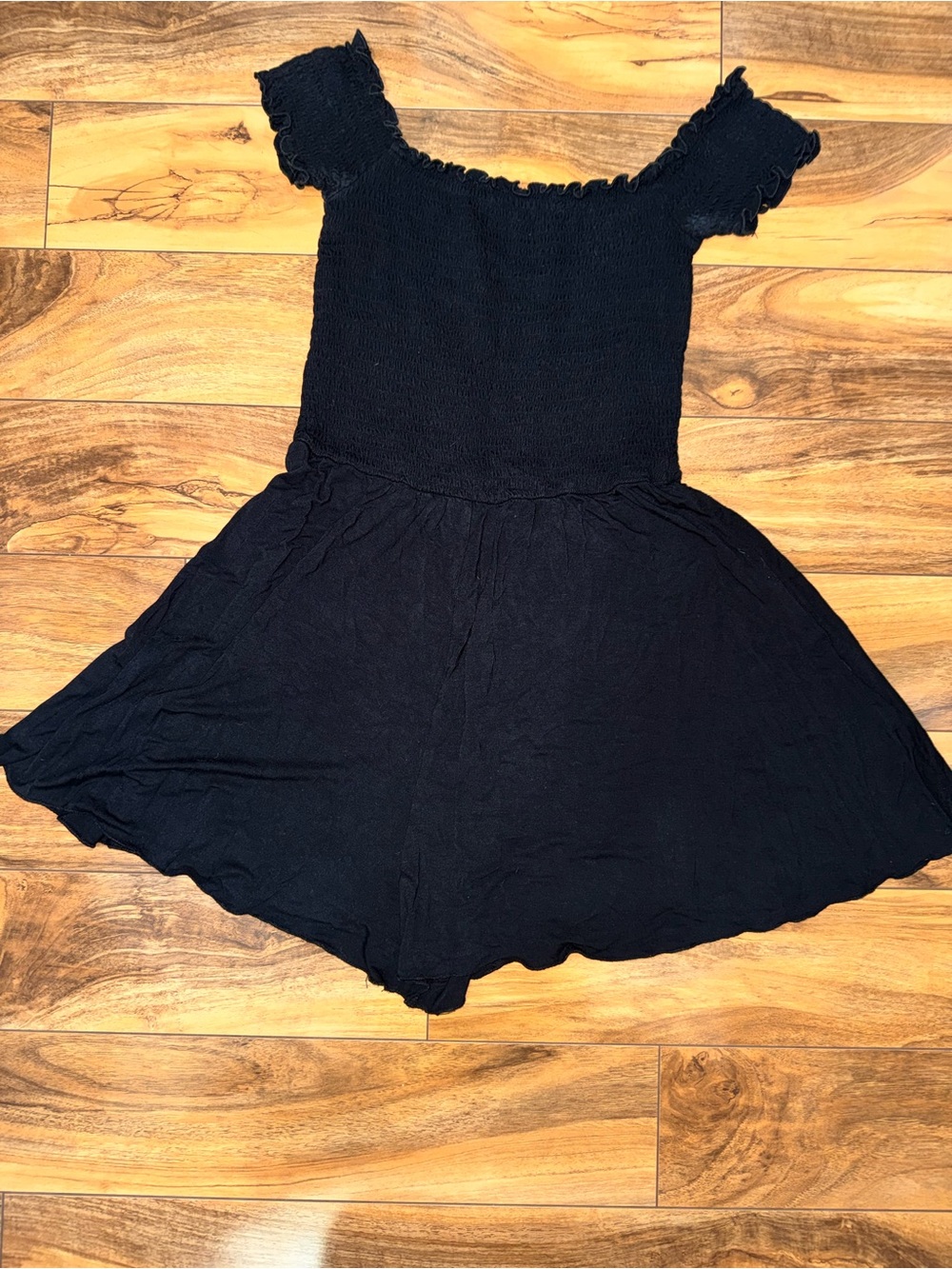 Garage Black Smocked Romper with Ruffle Edge